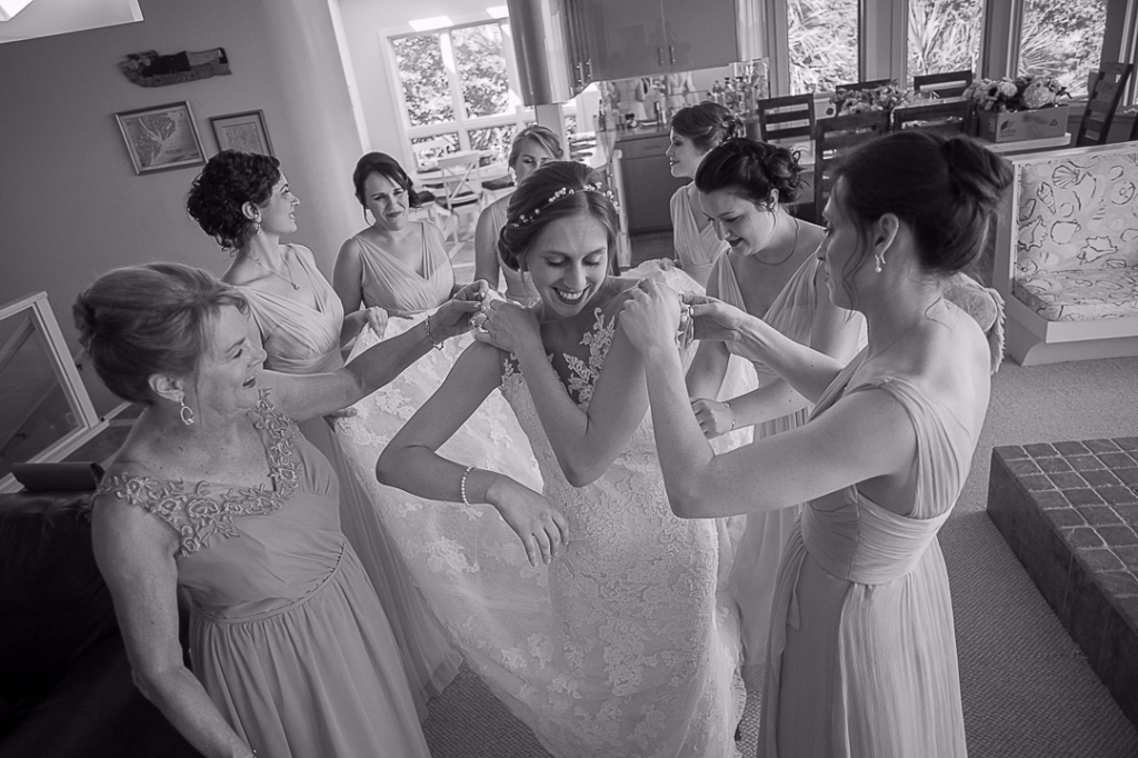 bride getting dressed